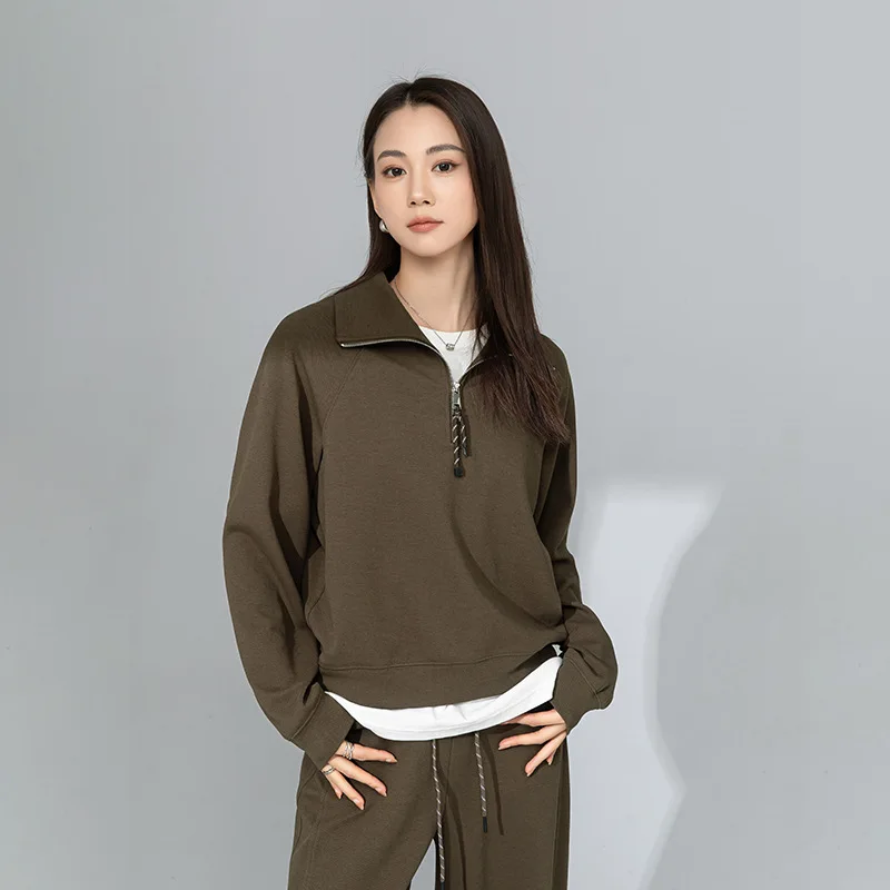 

Sweet Cool Lazy Sle Zipper Design Stand Collar Sweatirt Women's Spring New Loose Casual Slimming Outerwear