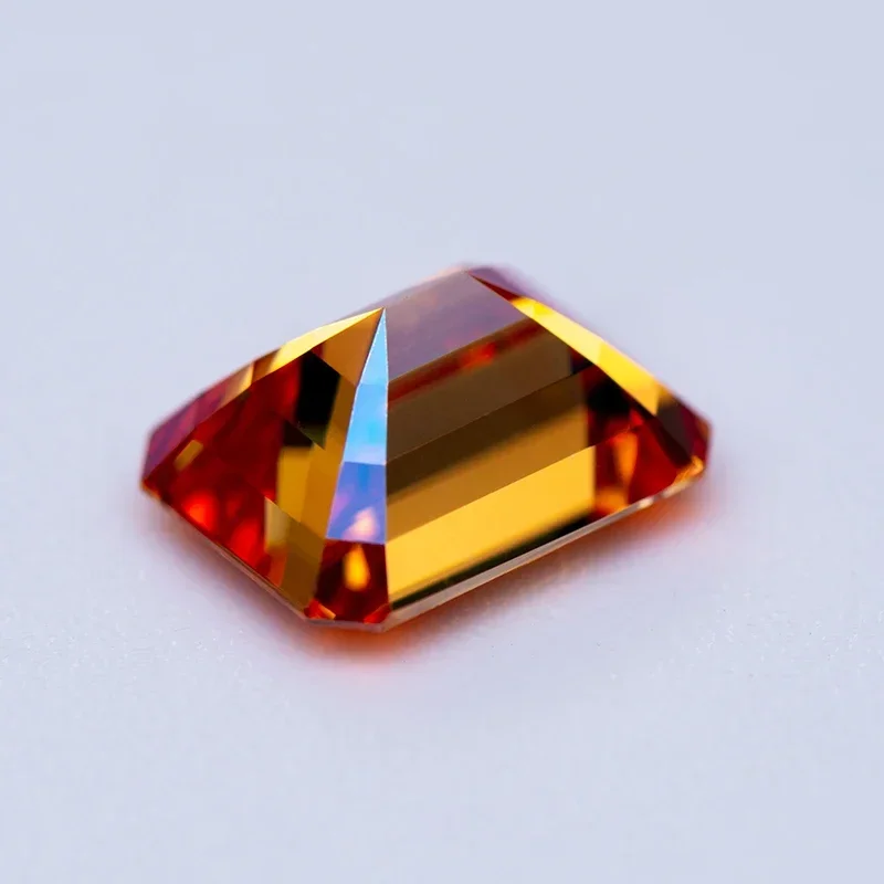 Moissanite Stone Emerald Cut Orange Color Lab Grown Diamond Charms Ring Necklace Earrings Main Materials GRA Certificate