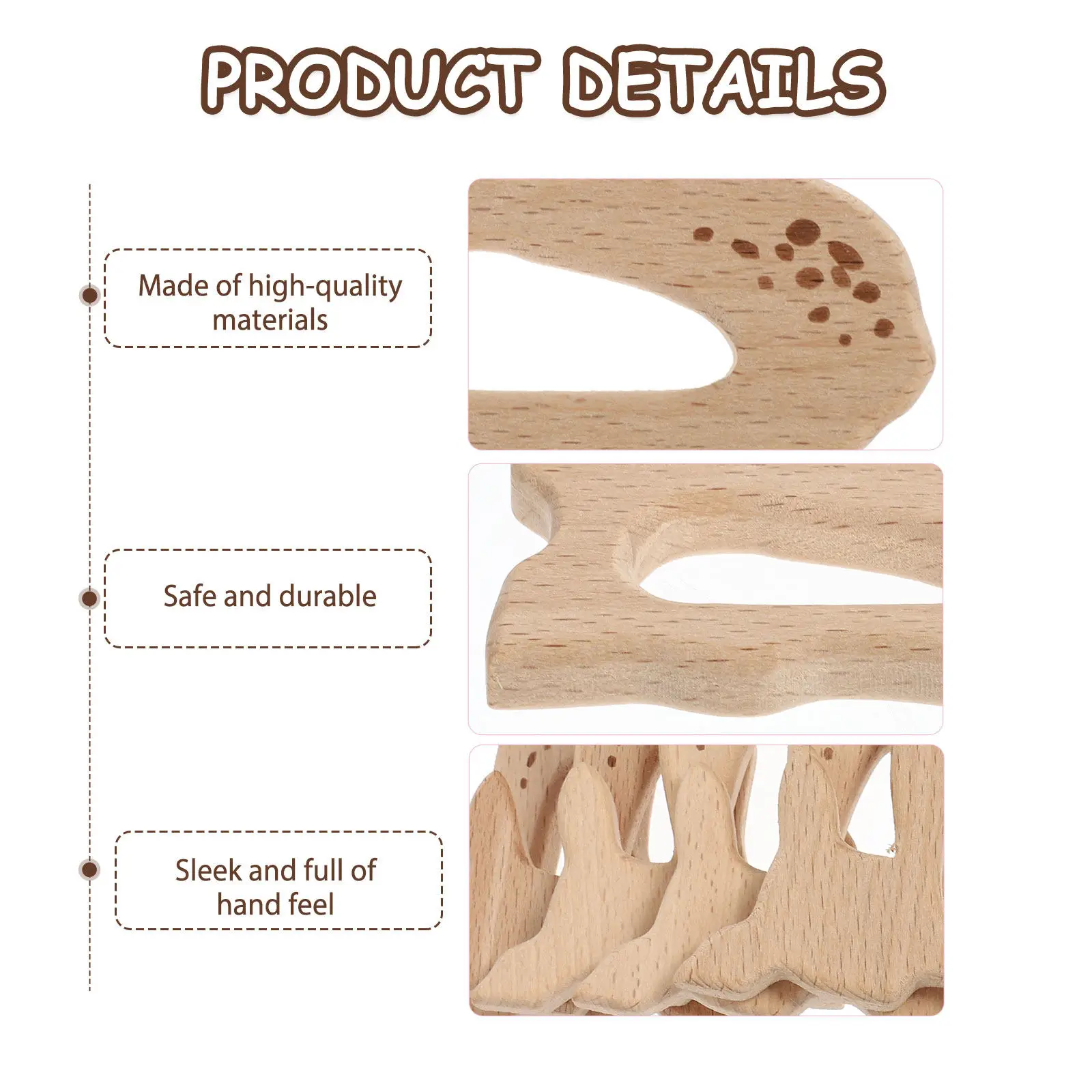 10 Peças de Pingente de Madeira de Faia para Bebê, Mordedor em Forma de Desenho Animado, Adornos para Corrente de Chupeta, Seguro e Biodegradável