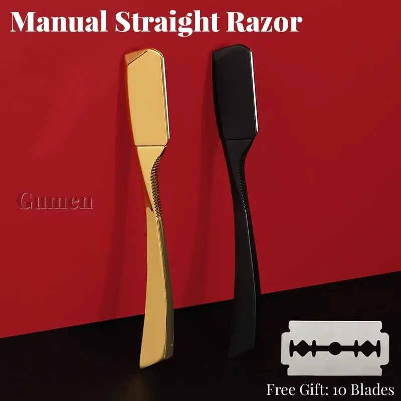 Electroplating Zinc Alloy Men Beard Straight Razor With 74 Blades Shaving Razor Barber Tools