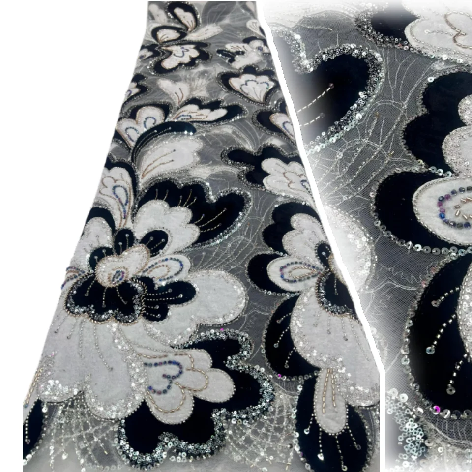 2026 럭셔리 블랙 화이트 벨벳 레이스 원단 스팽글 - Velvet Fabric Embroidery 리뷰 및 가격