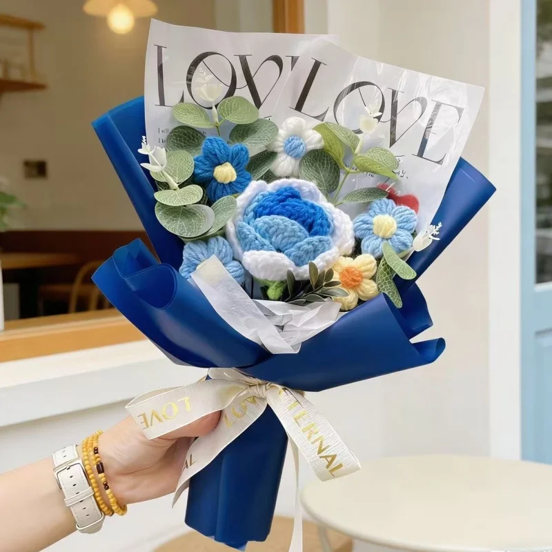 Handgefertigte Fertige Häkelrosen Sonnenblumen Nelken Künstliche Blumensträuße Konservierte Hochzeits-Geburtstags-Abschlussgeschenke – Detail 6