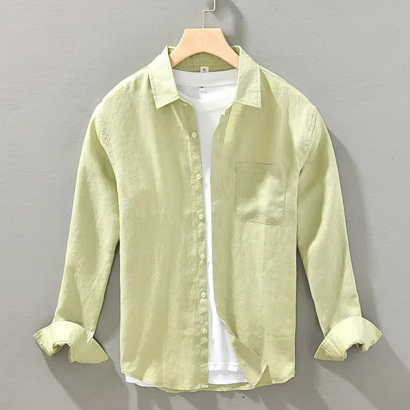 Men Clothing 2024 Summer Linen Shirt Men Long Sleeve Thin Casual Loose Large Size High-end Cargo White Linen Shirt Coat