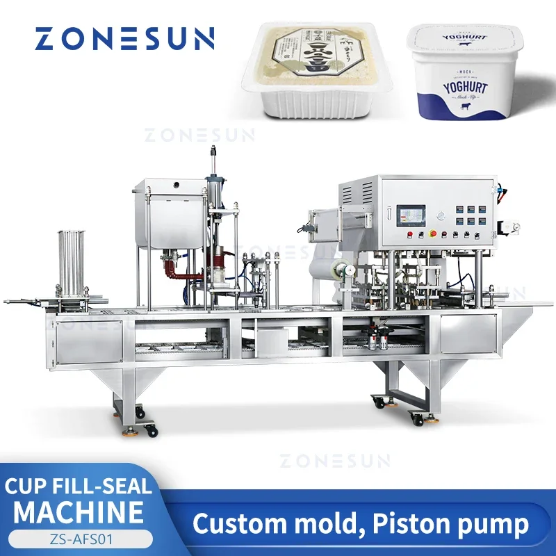 ZONESUN Mesin Penyegel Cangkir Pengisi Pemanas Cair Pompa Piston Otomatis Produksi Kemasan Makanan Jelly Lilin Parafin ZS-AFS01