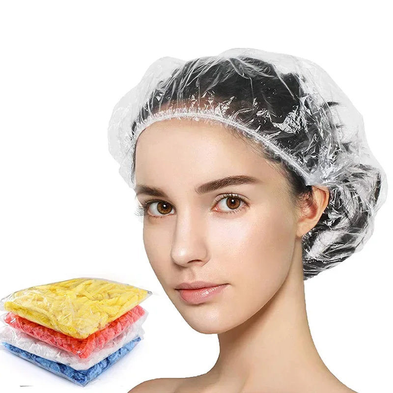 100PCS Shower Cap Head Cover Elastic Plastic Thickened Pink Round Cover Food Kitchen Bathroom Accessories Food Preservation Bag