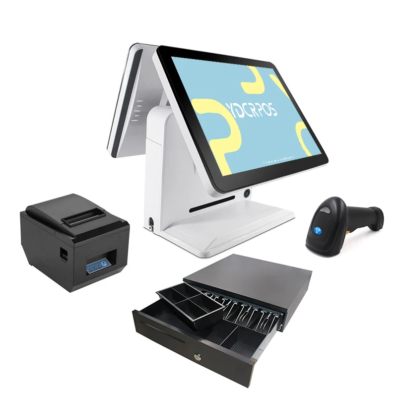 Supermarket 15Inch Dual Screen Pos Systems All in One Cash Register Machine Epo Point of Sale Pos Machine