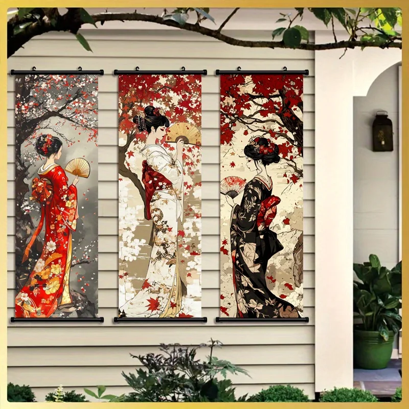 Japanese Geisha Kimono Scroll Tapestry Ukiyo-e Hanging Painting Poster Decoration Living Room Home Room Decoration