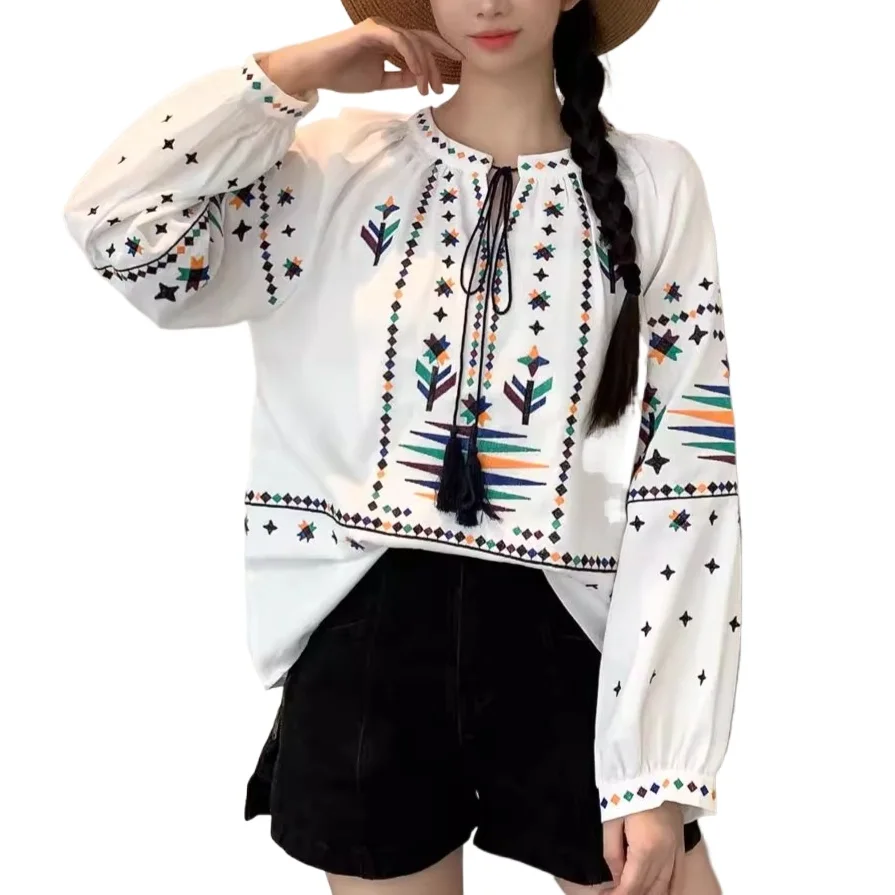 

Embroidered Blouses Women Loose shirts Casual Chic tops