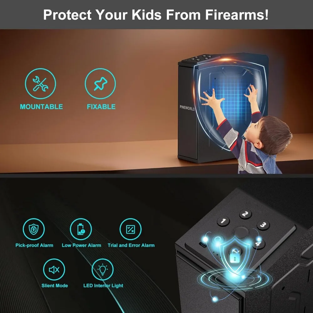 Gun Safe For Handgun, Biometric Slider Bedside Handgun Safe, Pistol Lock Case for Nightstand,Sliding Door Hand Gun Safe for Pist