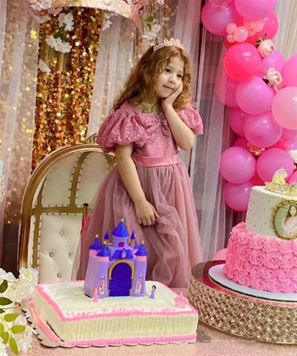 

Flower Girl Wedding Dress Kids Bow Belt Beaded Dress Girls Bridesmaid Pageant Party Gown Holy Communion Tulle Dress Customized