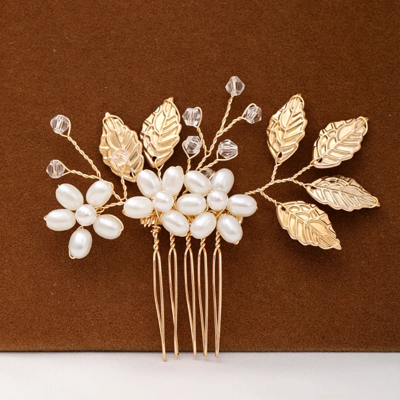 Pearl Leaf Hair Comb 2 Pcs/Set Women Accessories Hair Ornament Bride Hair Accessories For Women Wedding Head Jewelry Decoration image 3