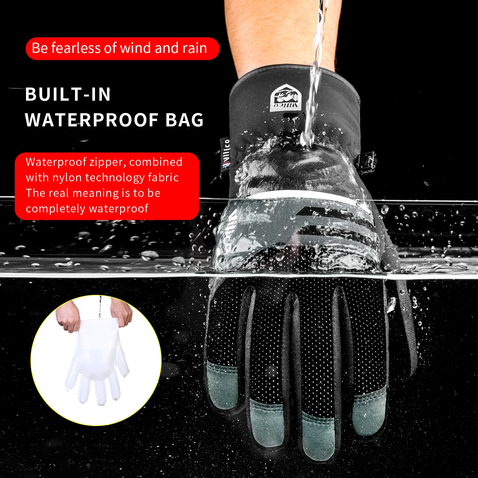 Black Winter Warm Full Waterproof Fingers Cycling Outdoor Sports Running Motorcycle Snowboard Touch Screen Fleece Skiing Gloves