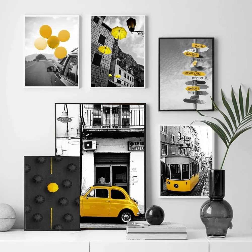 Europese Landschap Gele Stijl Landschap Poster Papier Print Huis Woonkamer Slaapkamer Entree Café Kunst Schilderij Decoratie