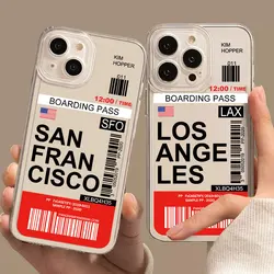 World City Travel Ticket New York London Label Phone Case For iPhone 14 7 8 Plus SE2 11 12 13 Pro Max XS X XR Transparent Cover