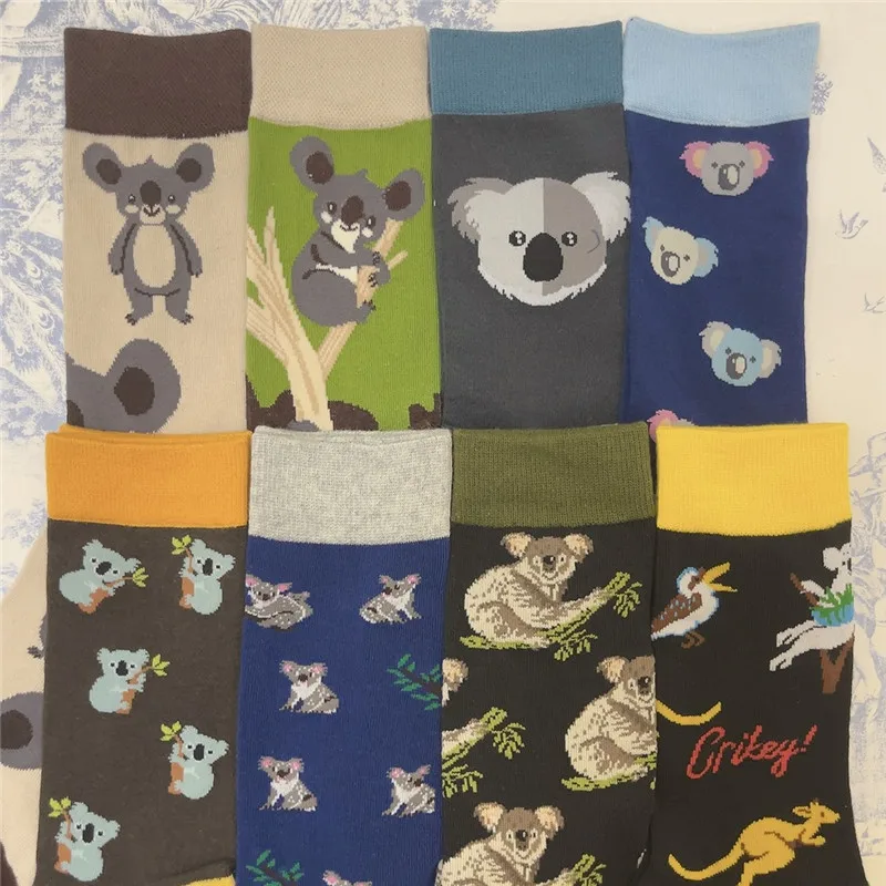 Adult Crew Unisex Funny Cute Cartoon Koala Bear Socks Coala Eucalyptus Leaves Bark Australian Travel Souvenir Items Lovely Sox