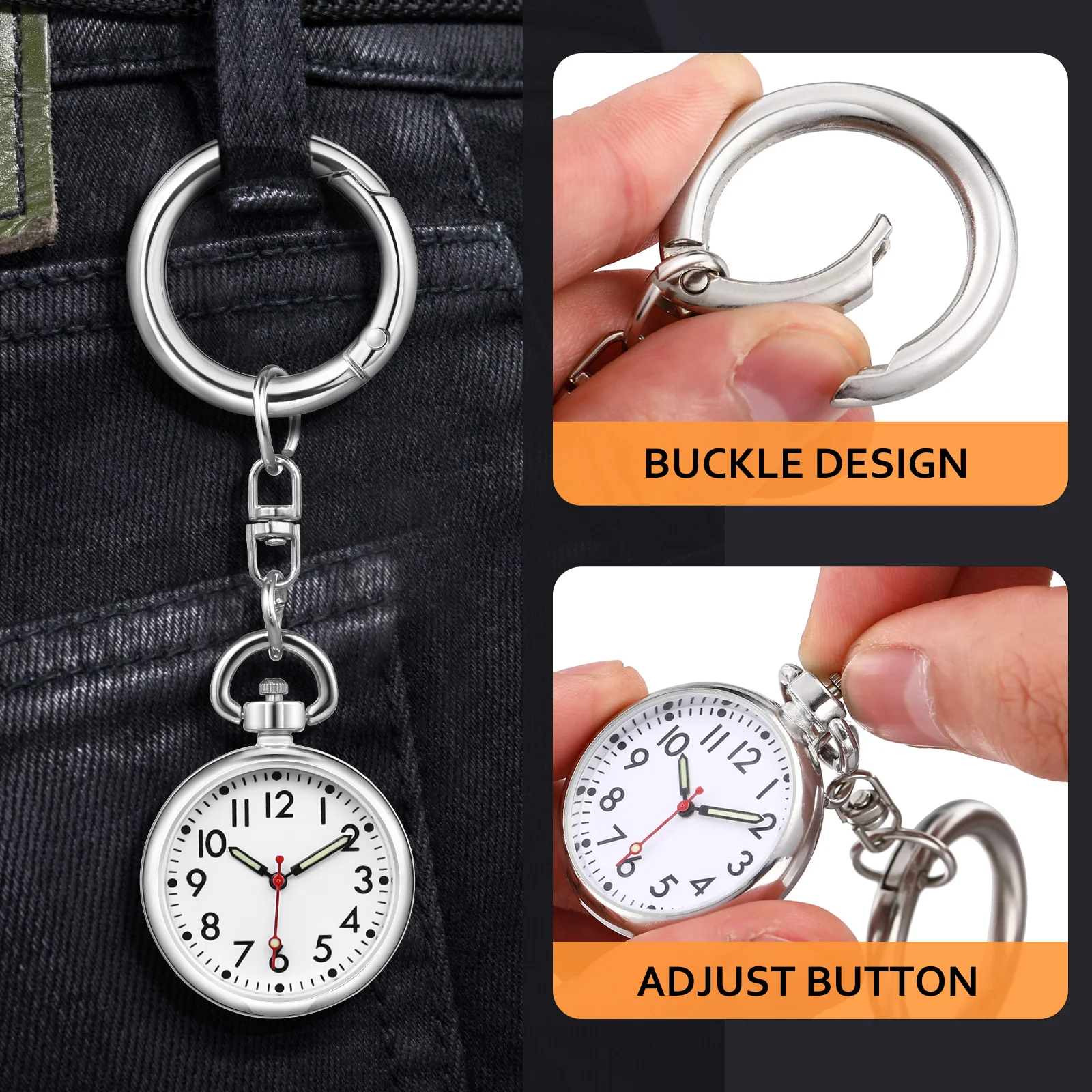 Nurse Student Form Fob Watch with Keyring Nurses Watches Men Small Pocket Clip-on Portable Pendant Band