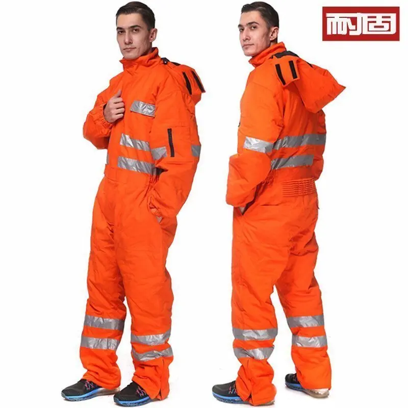 Solid-Resistant Winter One-Piece Work Clothes, Men's Cold-Proof Clothes, Cotton Clothes, Thickeneded Warm Reflective Clothes, Ice Fishing Machine Repair Site Cold Storage