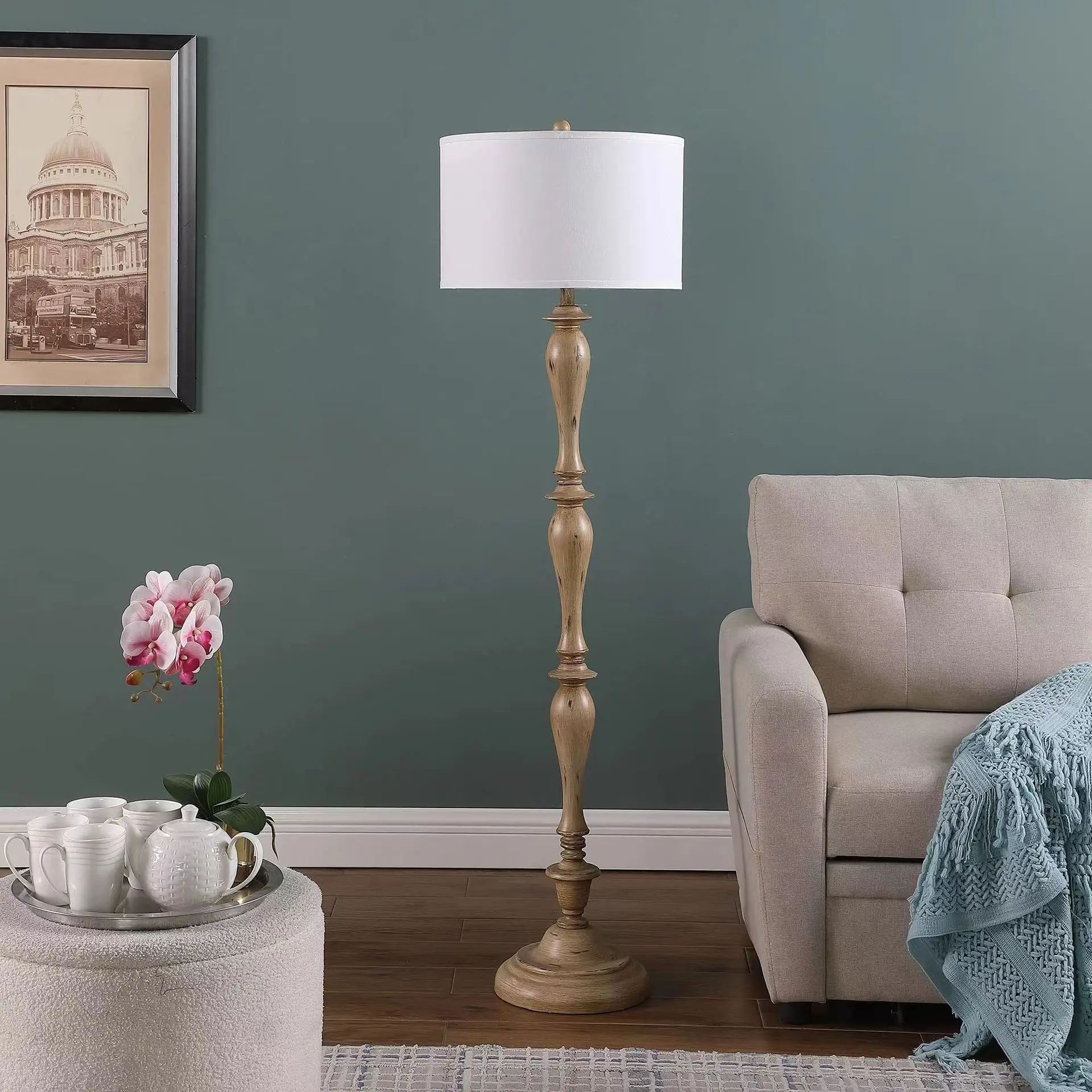 American Country Vintage Mediterranean Solid Wood Floor Lamp Bedroom Study Hotel Room Homestay Hotel Decorative