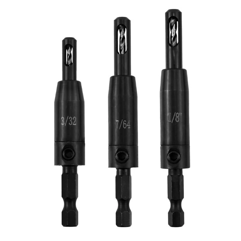 

JU64 Assorted Centering Drill Bit Woodworking Centering Drill Bit Hinge Drill Bit Hole Opener1/8'' 7/64'' 3/32''