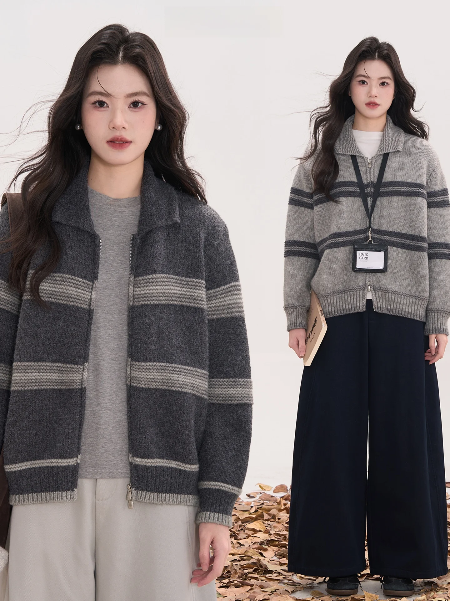 

Heme Initial Snow Confion Casual Knitted Open Cardigan Sweater Striped Women's Winter Top Warm Thermal Polyester Nylon Woo...