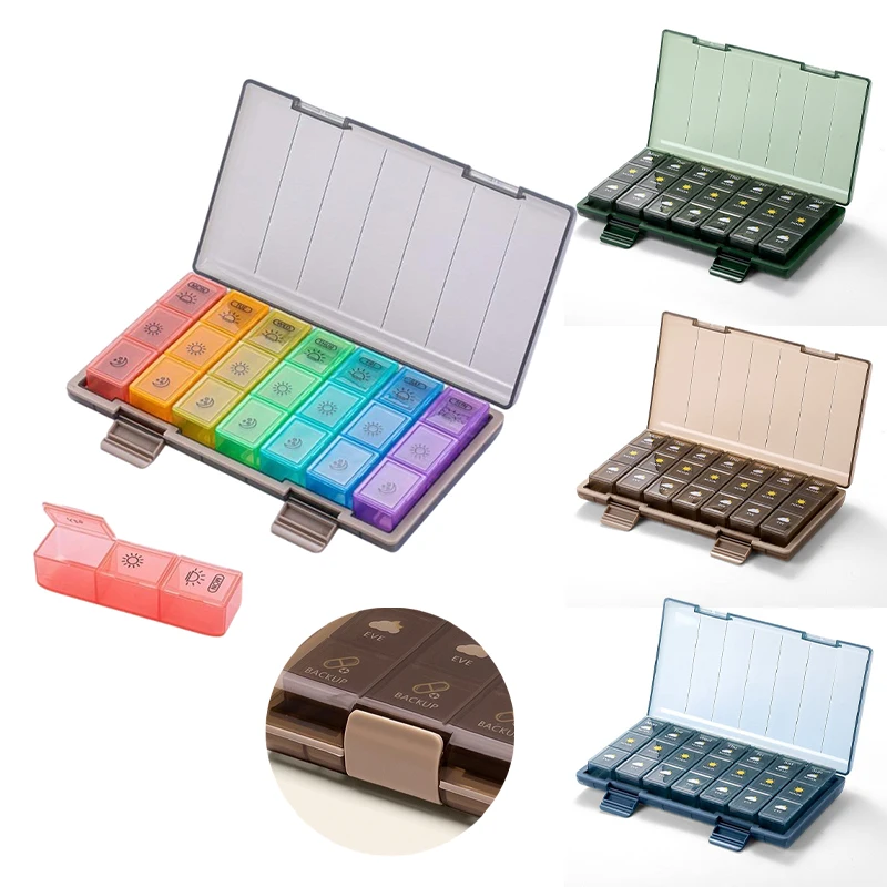 

7 Day Weekly Pill Case Organizer Stackable with Removable Compartments Portable Medicine Dispenser for 3/4 Times A Day Dosing