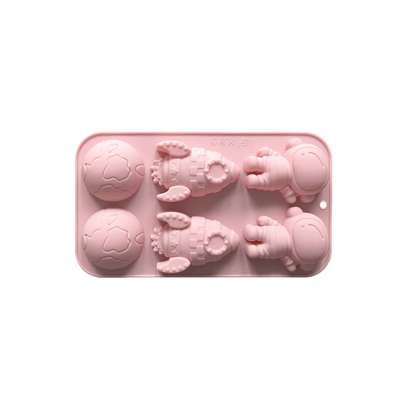 Cartoon Astronaut Rocket Shaped Silicone Mold 6-Hole Chocolate Dessert Making Mould for DIY Handmade Candles Soaps