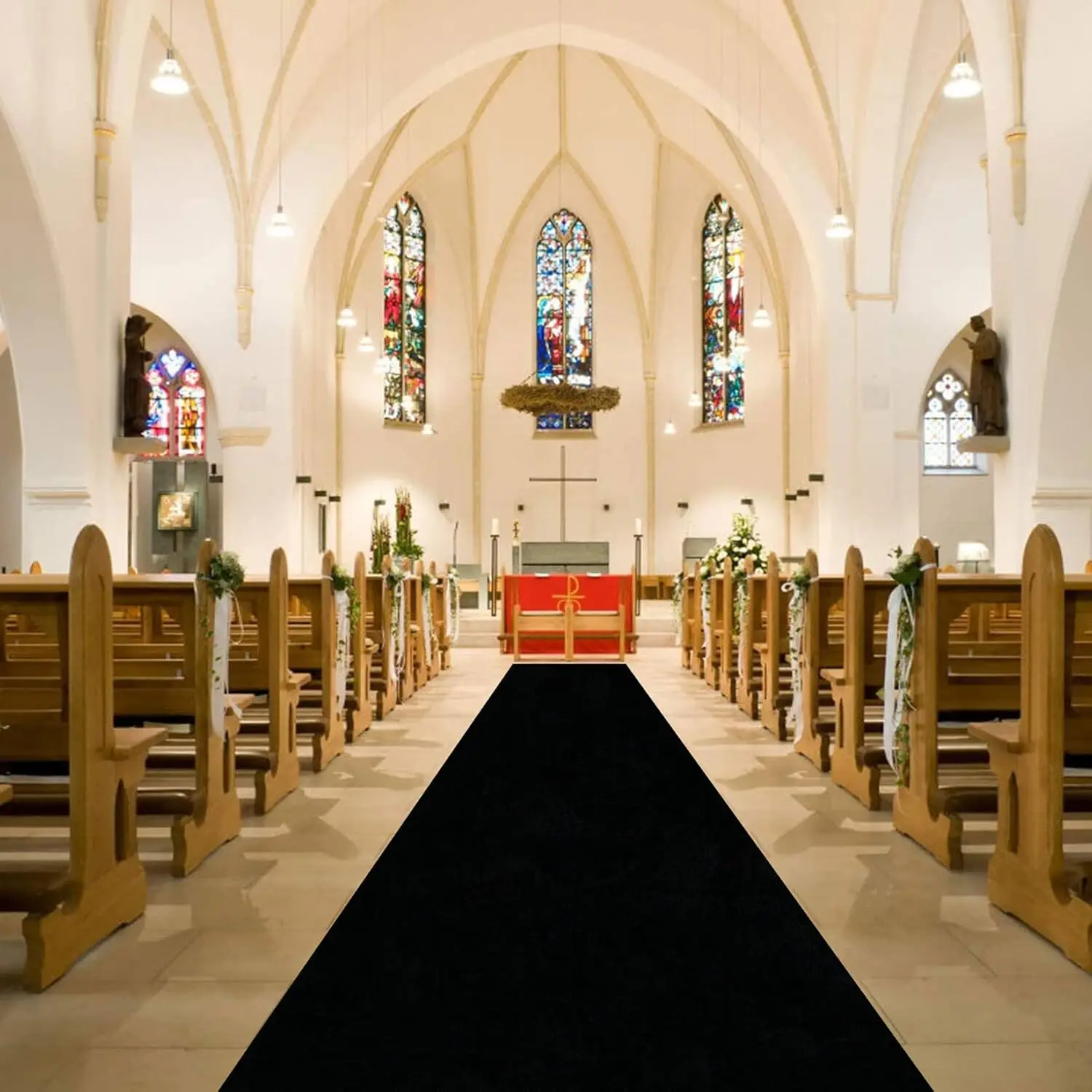 Anti Slip Black Aisle Carpet, Banquet Party Decoration,  Wedding Ceremony, Indoor and Outdoor, Church Worship Black Carpet, - view 6
