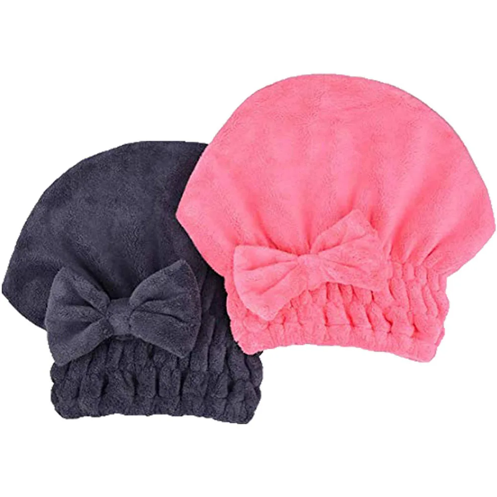 

Microfiber Hair Drying Towels with Bow-Knot, Shower Cap, Turban, Hairwrap, Bath Cap for Curly, Long and Wet Hair