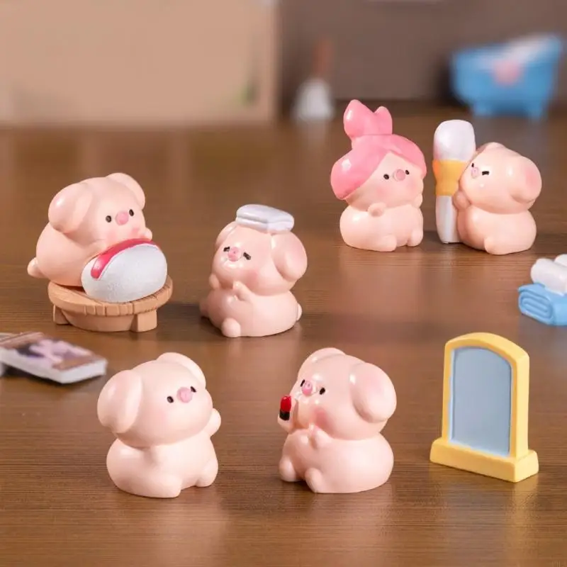 A9LA Pink Beauty Pig Miniature Animal Figurine Ornament for Car Dashboard Embellishments and Home Office Desktop Decors