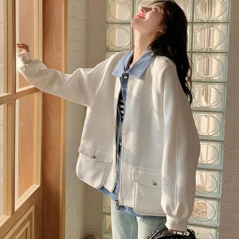 

2025 Women Fashion Cowboy Patchwork Outwear Spring Autumn Ladies High-end False Two-piece Jacket Korean Femme Long Sleeves Coat
