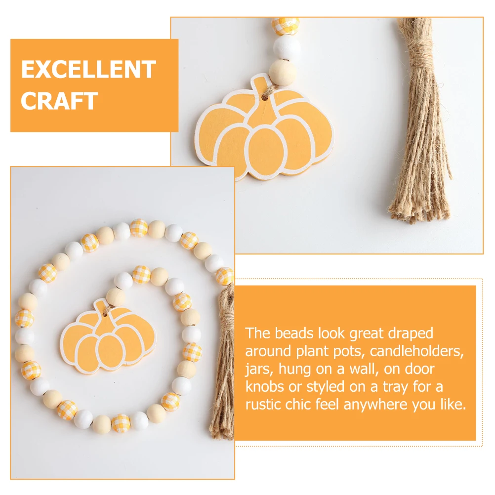 

Pumpkin Bead String Wooden Decor Tassel Hanging Adorn Rustic Hippy Room Beaded nament Fall Thanksgiving Home Adornment