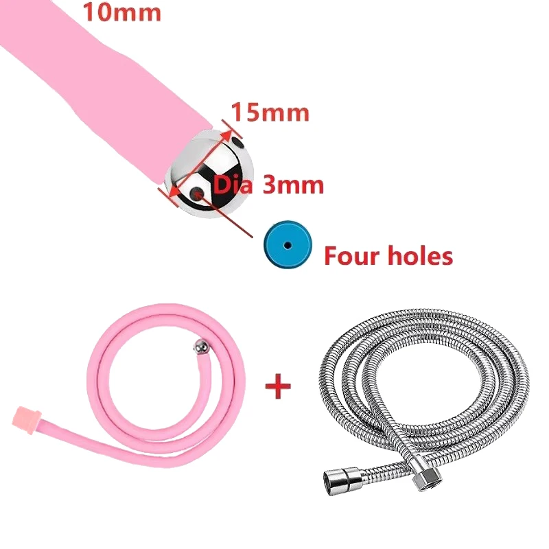 핑크 Douche 실리콘 관장약 주사기, 작고 긴 항문 샤워 청소 헤드, 항문 구슬 엉덩이 플러그 깍지 팁 수도꼭지 부착 게이