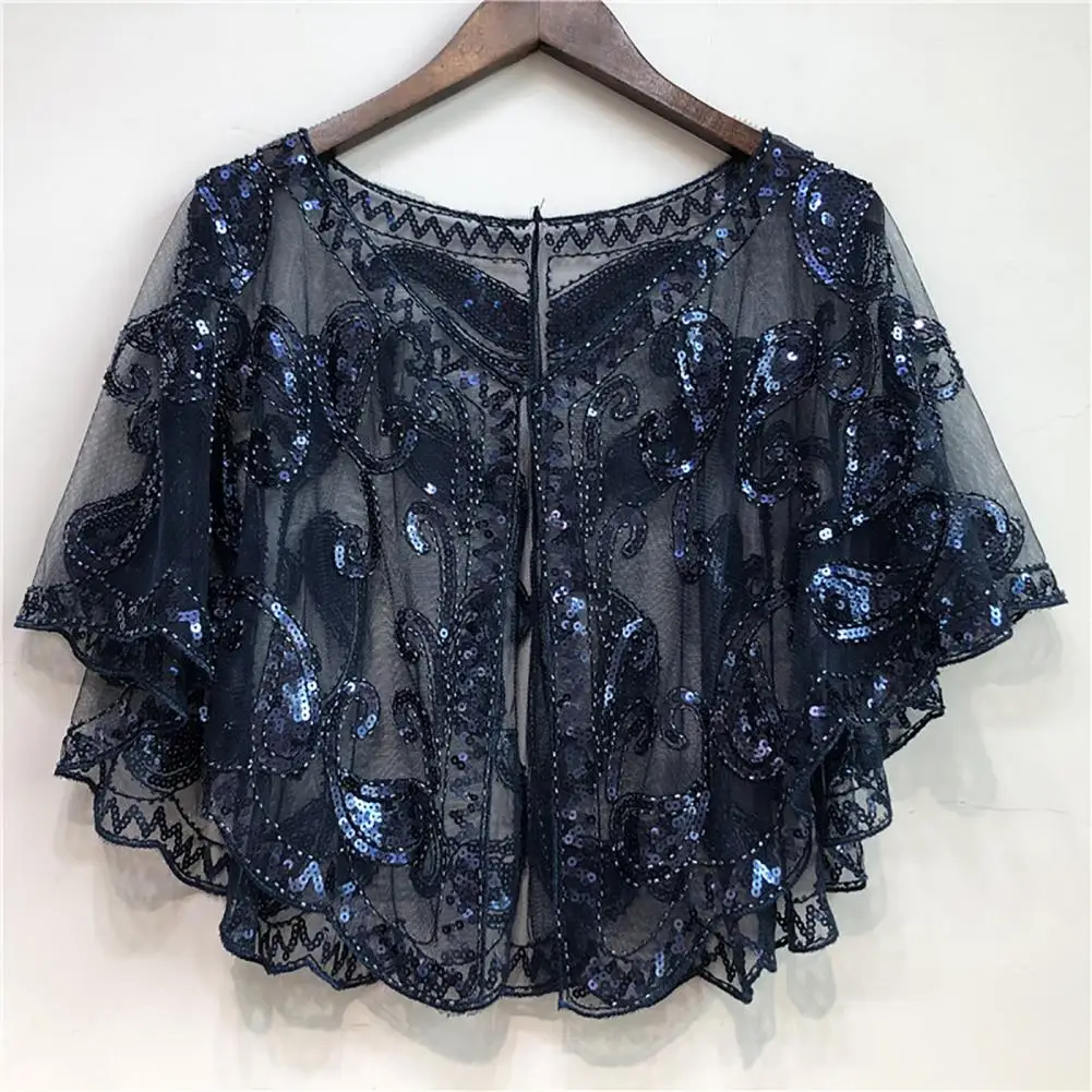 Women Shawl Sequin Shawl Coat Fashion Pattern See Through Shiny Cover Up Mesh Cape Coat Wedding Banquet Sparkling Shawls Wrap