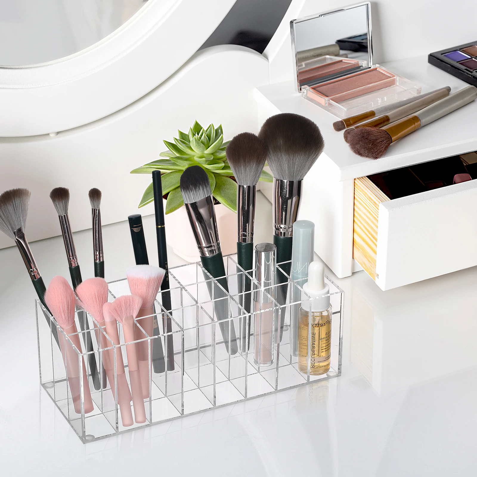 

24-Grids Cosmetics Storage Display Rack Acrylic Lipstick Holder Makeup Organizer Stand Home Office Bedroom Living Room