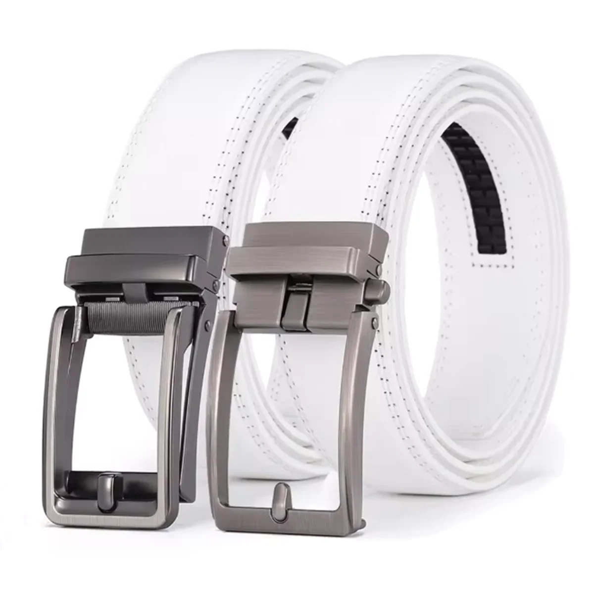 Luxuriöser Weißer Leder-Golfgürtel für Herren, Hochwertig, 110-130 Plus Size, Designer-Business-Casual-Taillengürtel aus Rindsleder für Jeans