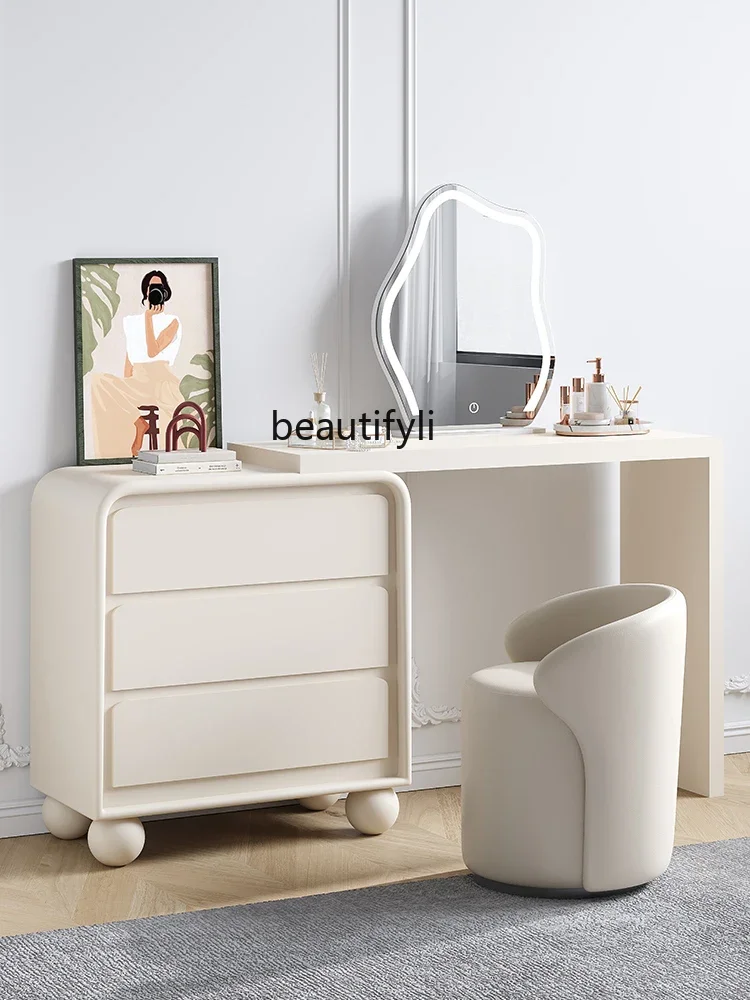 X Cream Style Dresser Three-Bucket Cabinet Integrated Bedroom Makeup Table French Dresser