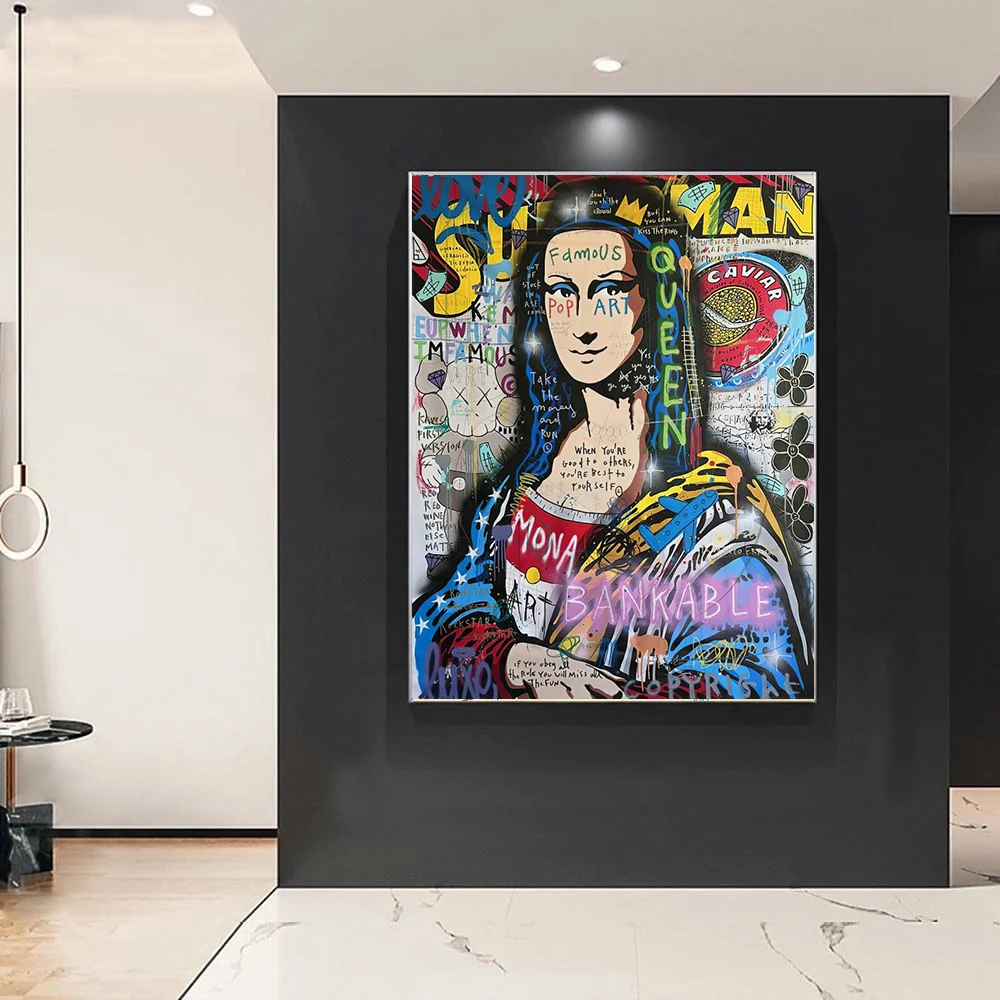 Graffiti Pearl Maiden Mona Lisa Wall Art Poster Pop Mural Modern Home Decor Canvas Painting Pictures Prints Living Room Decorate