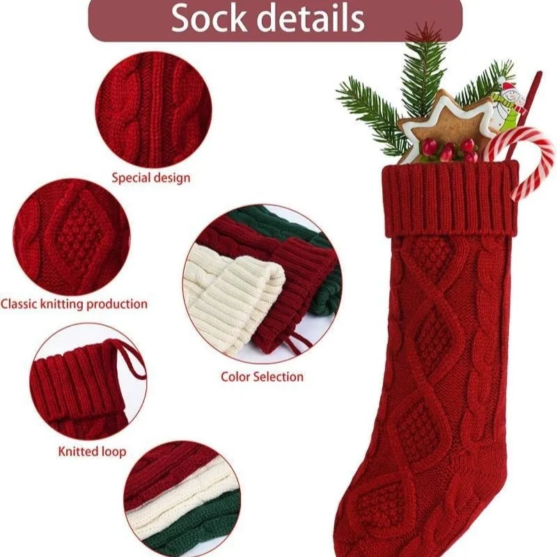 대형 크리스마스 양말 뜨개질 크리스마스 양말 가족 파티 크리스마스 장식 어린이 새해 선물 가방 뜨개질 산타클로스 양말