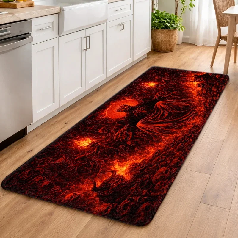 1pc Spooky Skull‑Throne‑Flame Print Welcome Doormat, Washable Durable Indoor Outdoor Floor Mat for Bathroom, Living Room