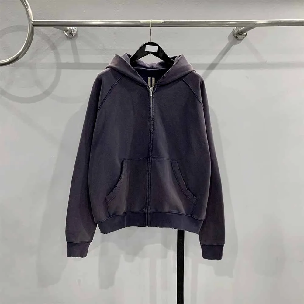 

2025 Darkness Ricks' Hooded Zippered Fleece Sweatshirt Hoodies Vintage Purple Distressed Ripped Women Men Hoodie Pullover