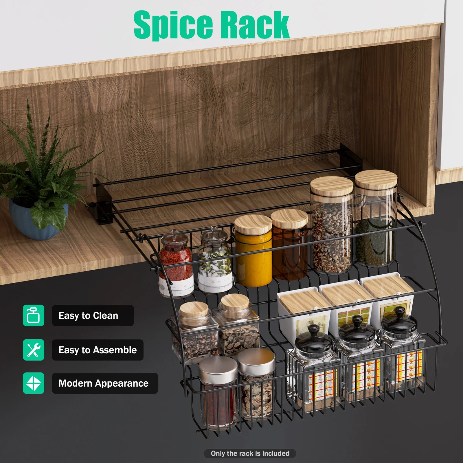 

Three-tiered Cabinet-mounted Spice Rack Kitchen Storage Stable Structure and Smooth Lines Both Functional&Aesthetically Pleasing