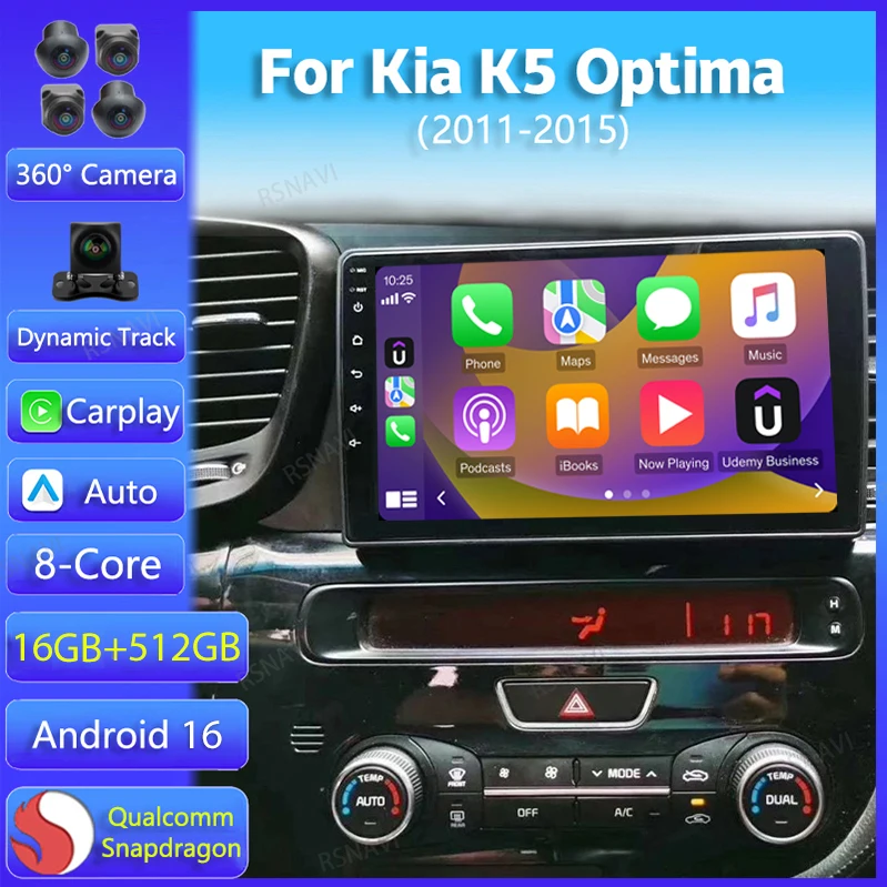 Radio Multimedia para Auto Android 16 para Kia K5 Optima 2011 2012 2013 - 2015, Reproductor con WiFi+4G, DSP, Pantalla Táctil, Carplay