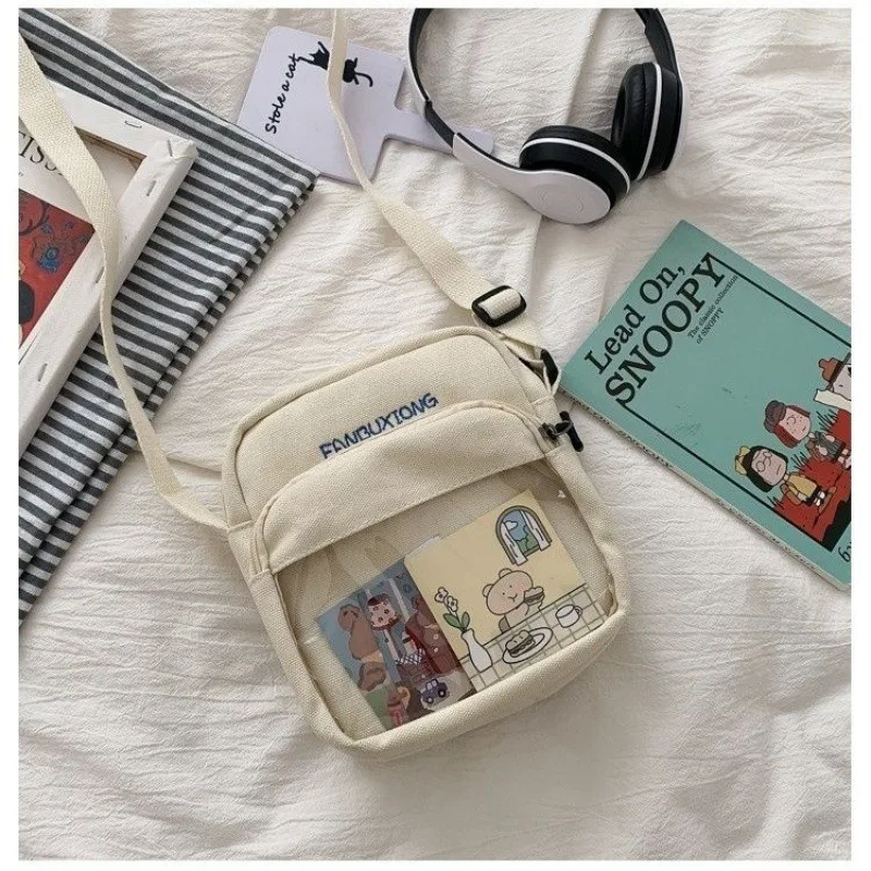 Japanese Canvas Student Crossbody Bags for Women 2023 Cartoon Small Shoulder Bag Cute Fashion Kawaii Girl Messenger Bag Phone