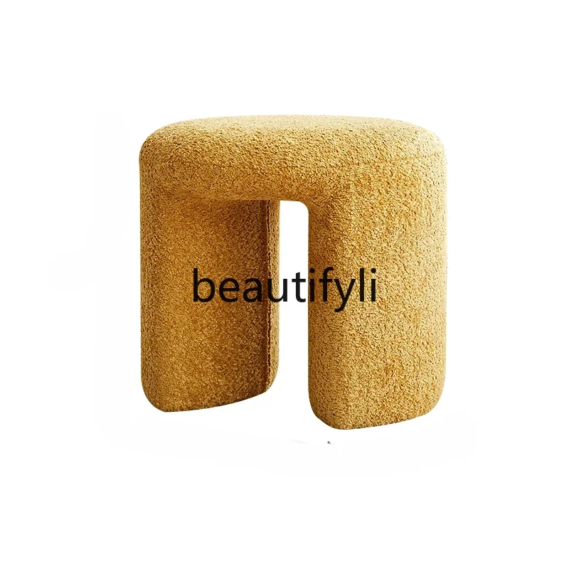 

Round turmeric short wool dressing stool, porch mobile shoe changing stool entry soft bag small seat