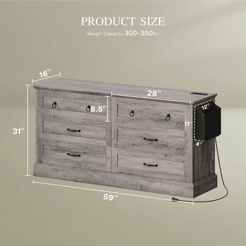 Farmhouse 6 Drawers Dresser for Bedroom, 59