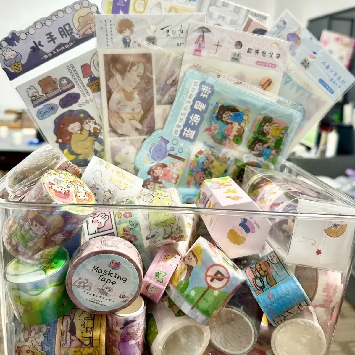 500g 무작위 Washi 테이프 세트 50-60 Pcs 반복 없음 편지지 스티커 접착 마스킹 테이프 Scrapbooking Kawaii 저널 용품