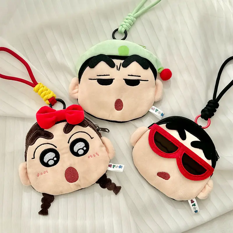 Miniso colaboración anime Crayon Shin chan periférico monedero de felpa dibujos animados creativo bolsa de almacenamiento de auriculares regalo