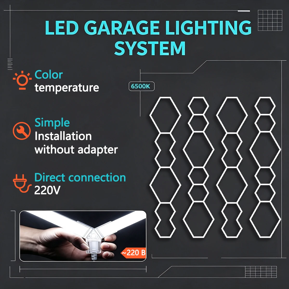 IKSLED Customized Irregular Hexagonal Combination AC85V-265V 565mm LED Tube Free DIY Design Suitable for Hair Salons/Garages