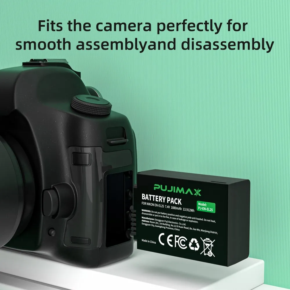 

PUJIMAX EN-EL25 EN-EL25a ENEL25 1880mAh Rechargeable Li-ion Battery for Nikon Z50 Z30 ZFC Mirrorless Digital Cameras