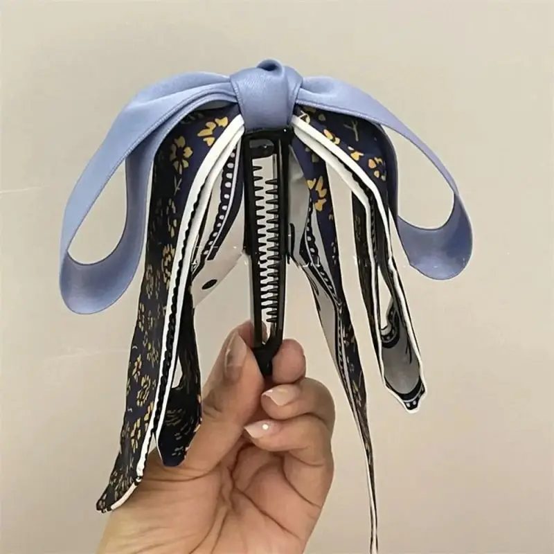 Silk Bow Banana Clip Women Elegant Ribbon Vertical Hair Clips Blue Hairpins New Fashion Headdress Hair Claw Headwear